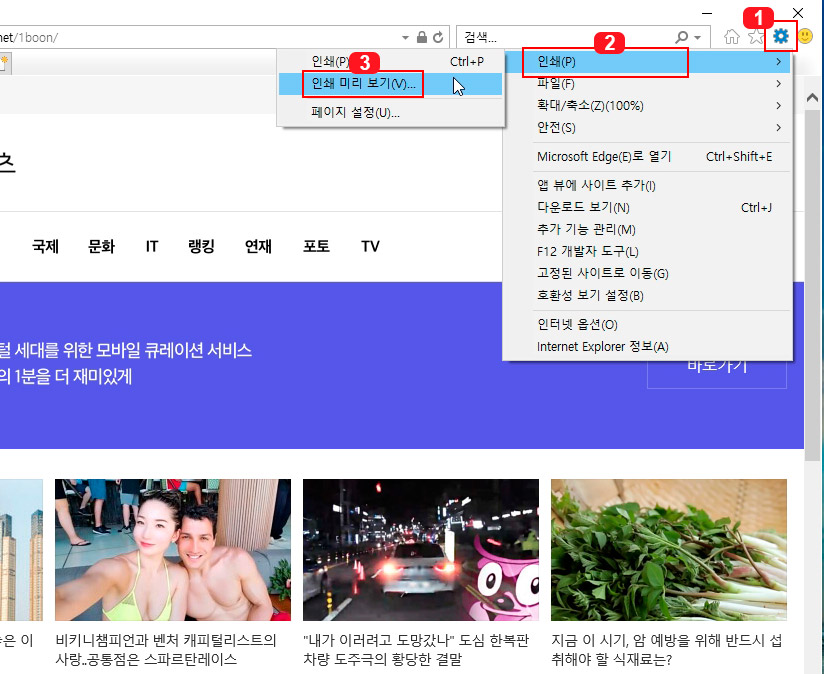 인터넷 익스플로러 인쇄 설정
