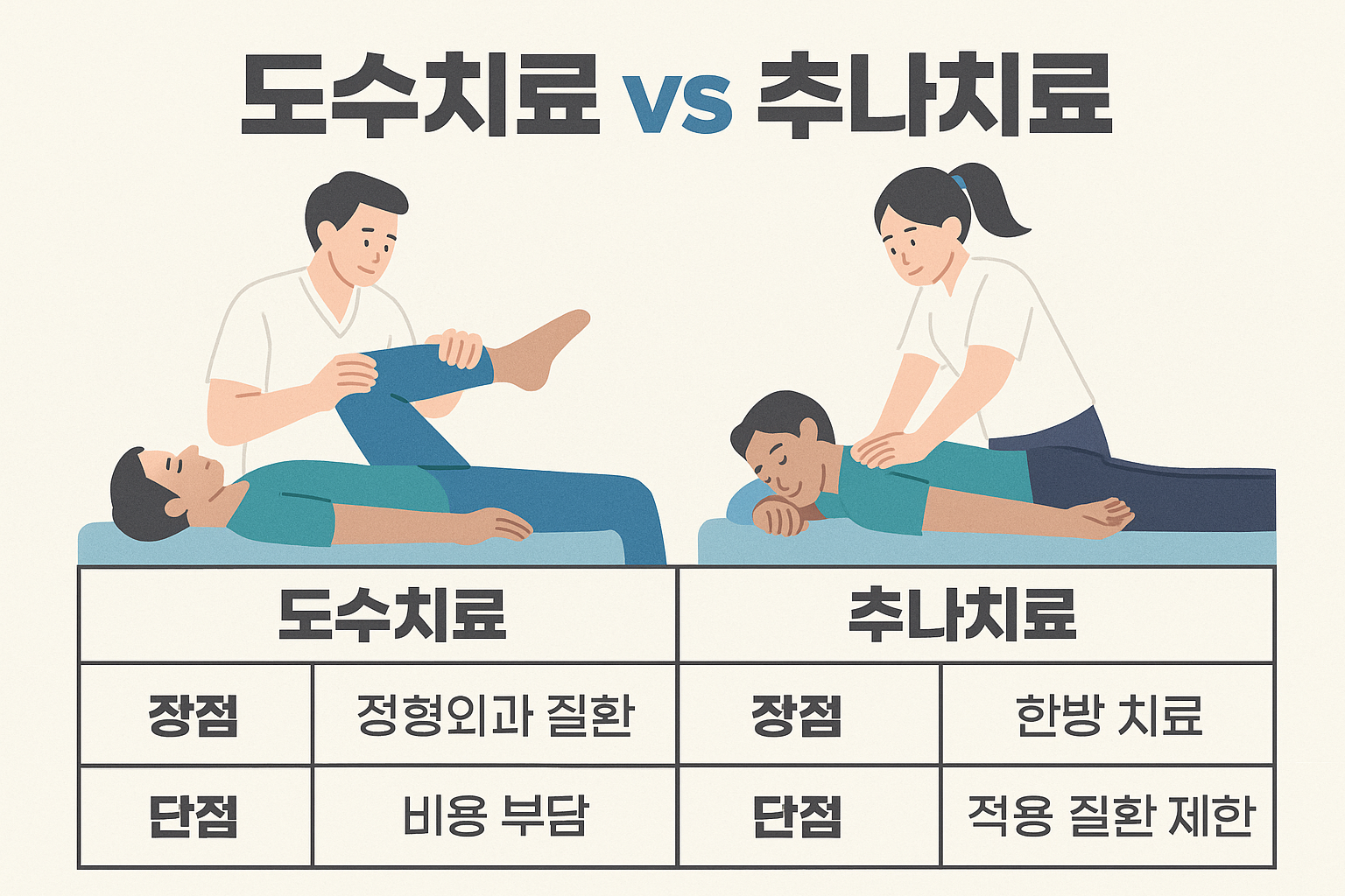 도수치료와 추나치료 차이점에 대한 이미지지