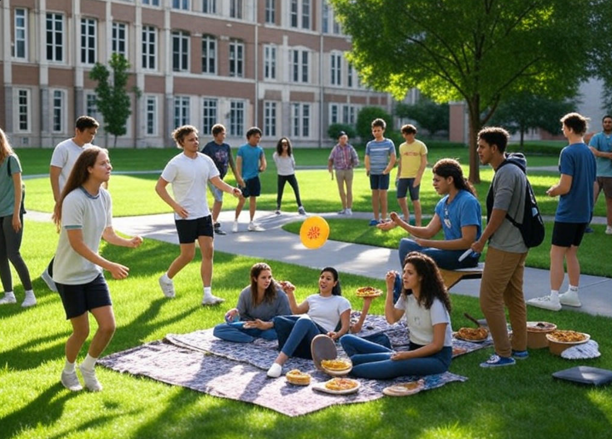 대학 캠퍼스에서 동아리 활동을 하는 이미지 입니다.