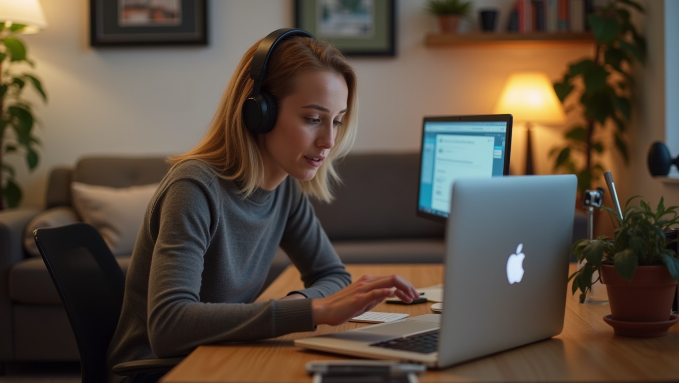 집에서 재택부업을 하고 있는 사람