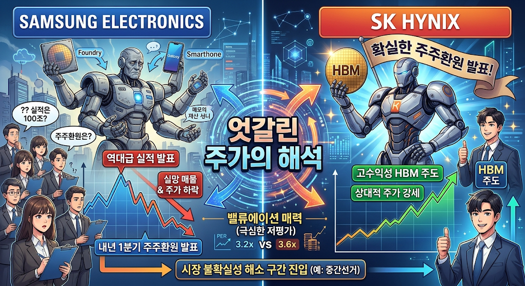 삼성전자와 sk하이닉스의 비교 일러스트