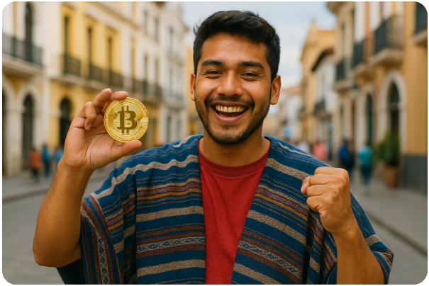 중남미에서 코인 투자로 기뻐하는 남성
