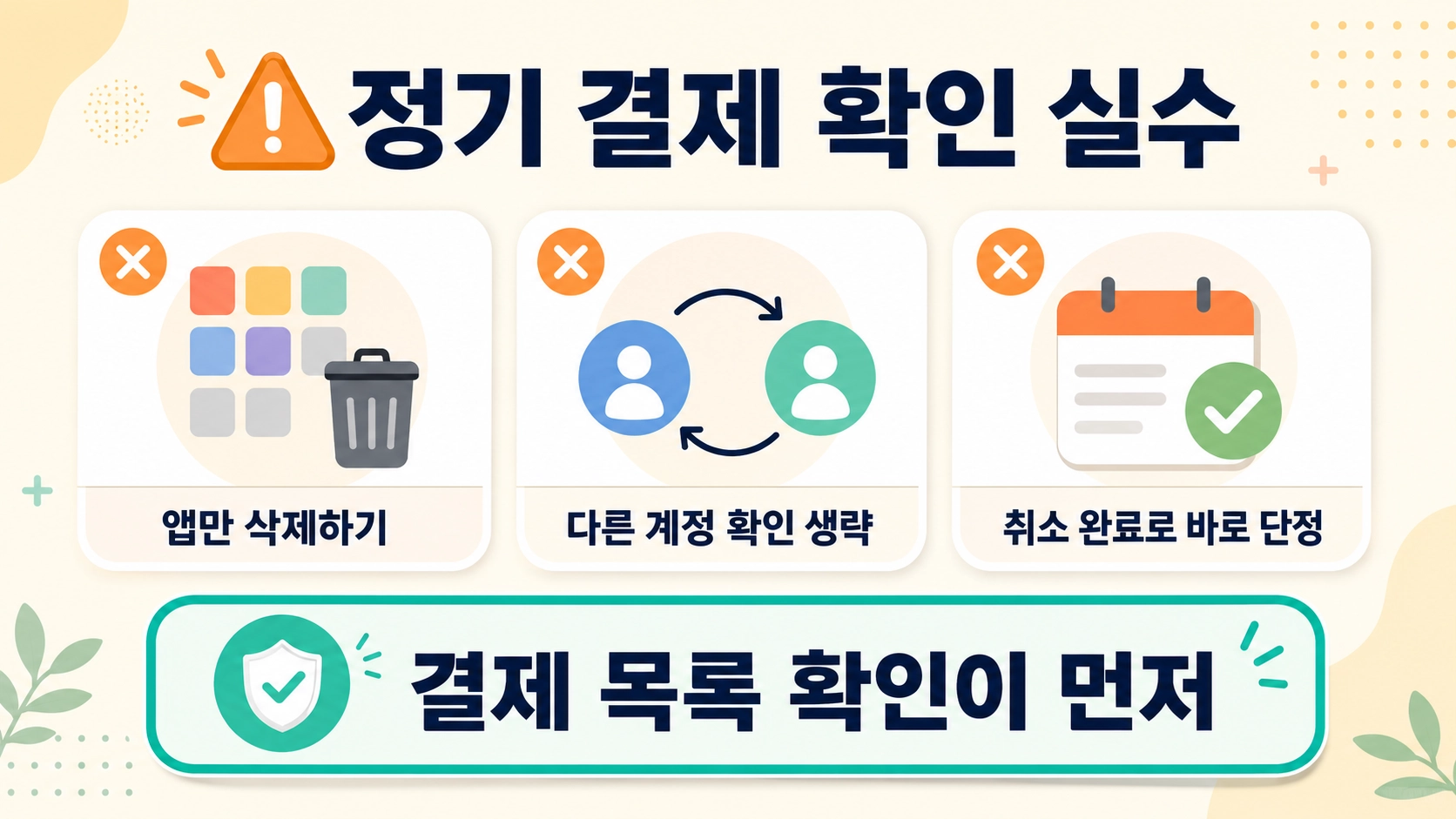앱만 삭제하거나 다른 결제 계정을 놓치는 정기 결제 확인 실수와 우선 확인 항목을 정리한 안내