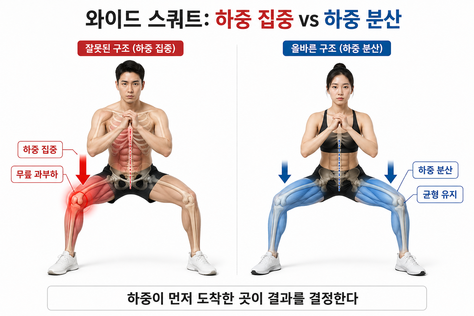 “와이드 스쿼트: 하중 집중 vs 하중 분산”