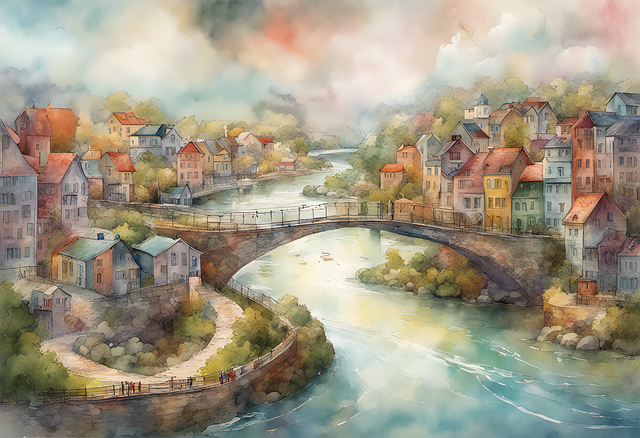 마을과 마을을 이어주는 다리 이미지