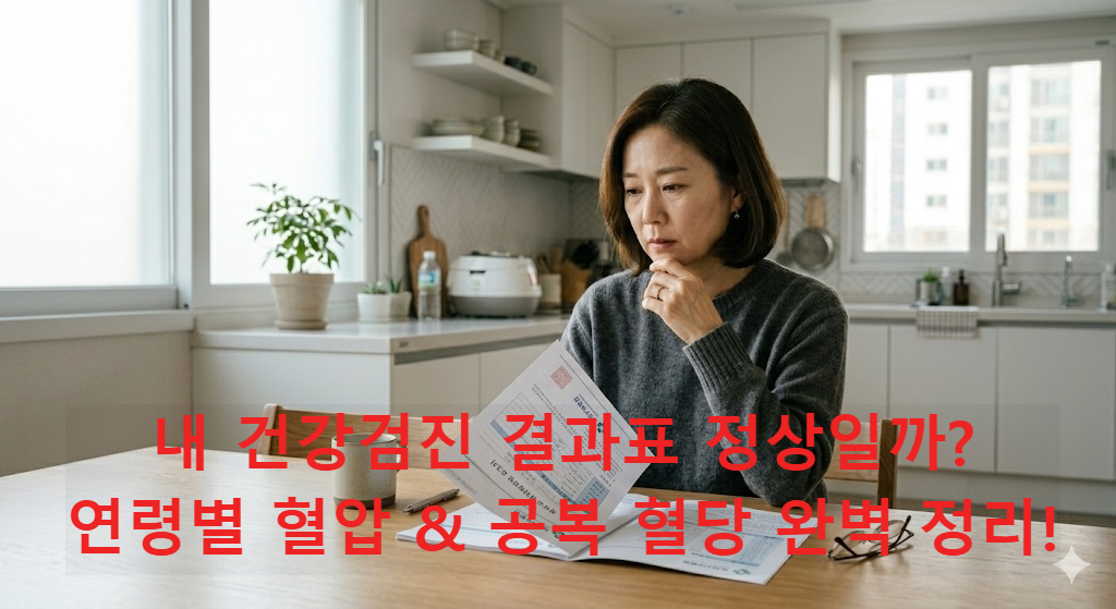 건강검진 결과표를 확인하며 혈압과 혈당 수치를 점검하는 한국인