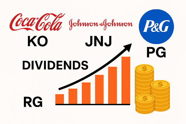 다양한 회사 로고와 배당금 그래프 이미지