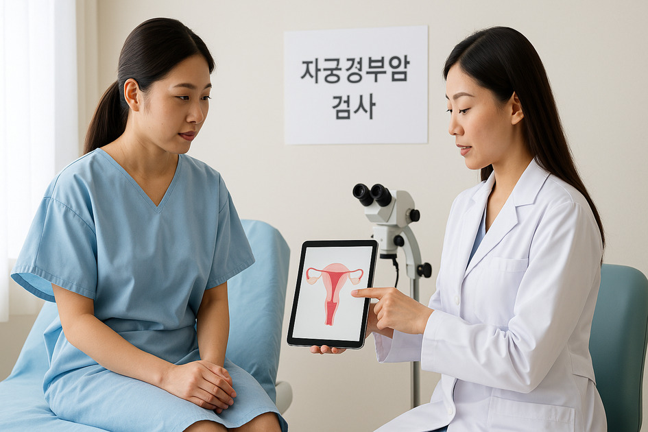 자궁경부암 검사받는여성이미지