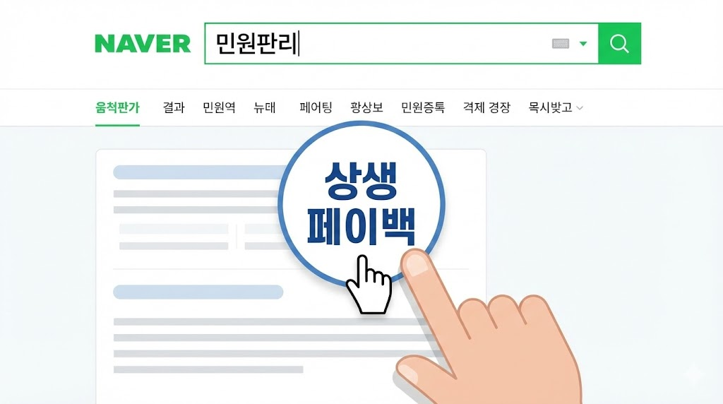 네이버에서 민원판리를 검색하고 상생 페이백 메뉴를 찾는 방법 안내