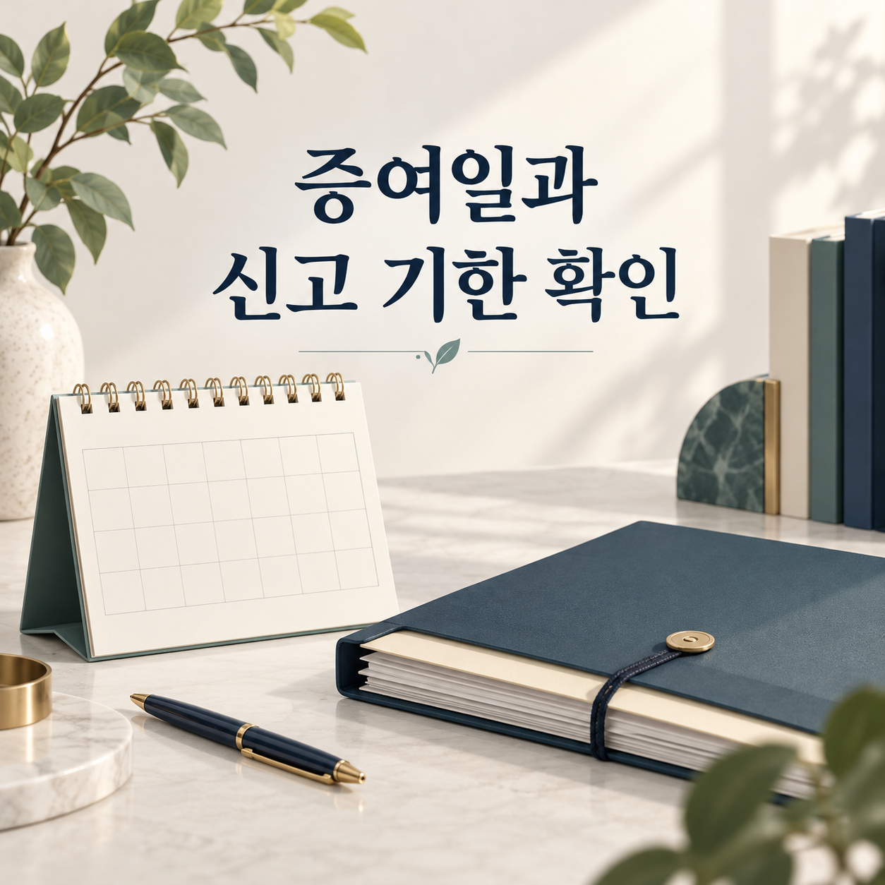 달력과 서류철로 증여세 신고 기한을 확인하는 이미지