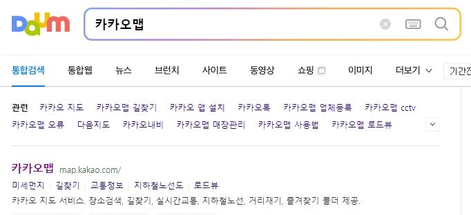 카카오맵 초기 접속 화면