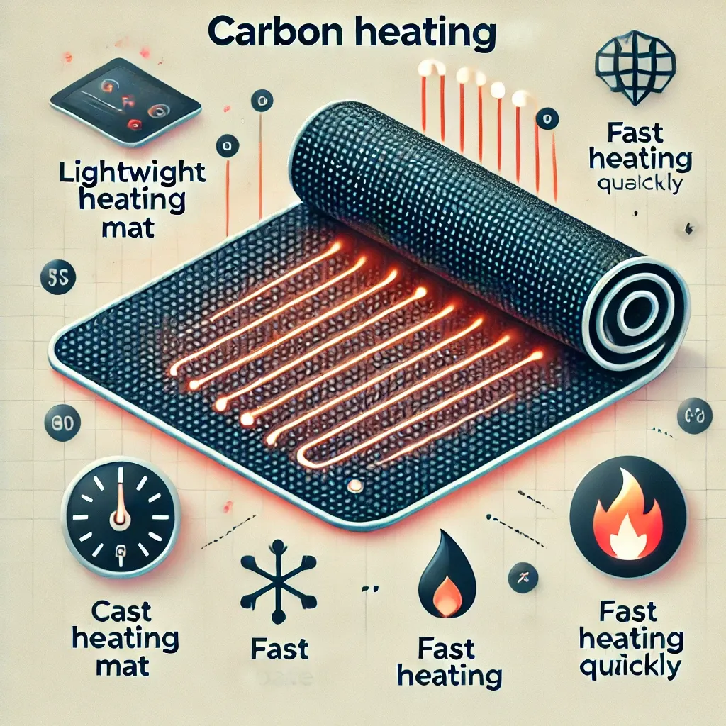 이동성과 빠른 난방을 강조한 카본매트의 특징 인포그래픽