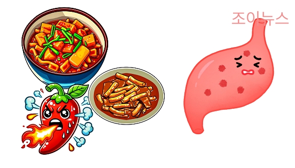 매운 음식에게 위와 장이 받는 자극