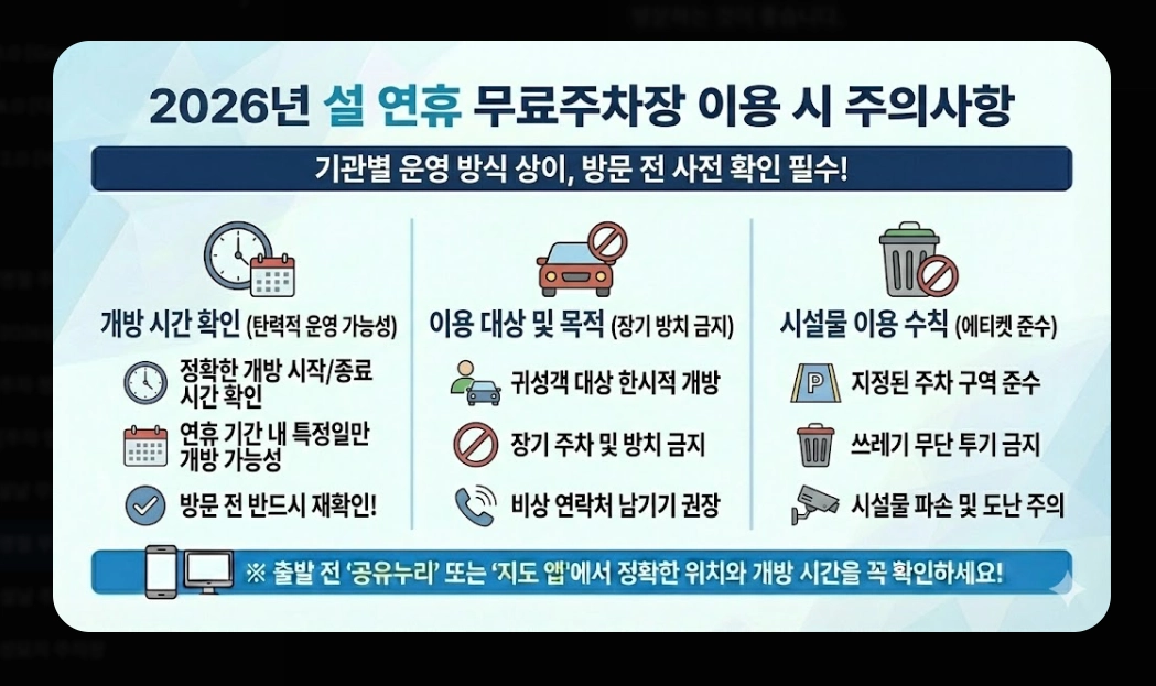 명절 무료주차장 확인(2026년, 설 연휴, 개방 현황)(+ 조회 방법)