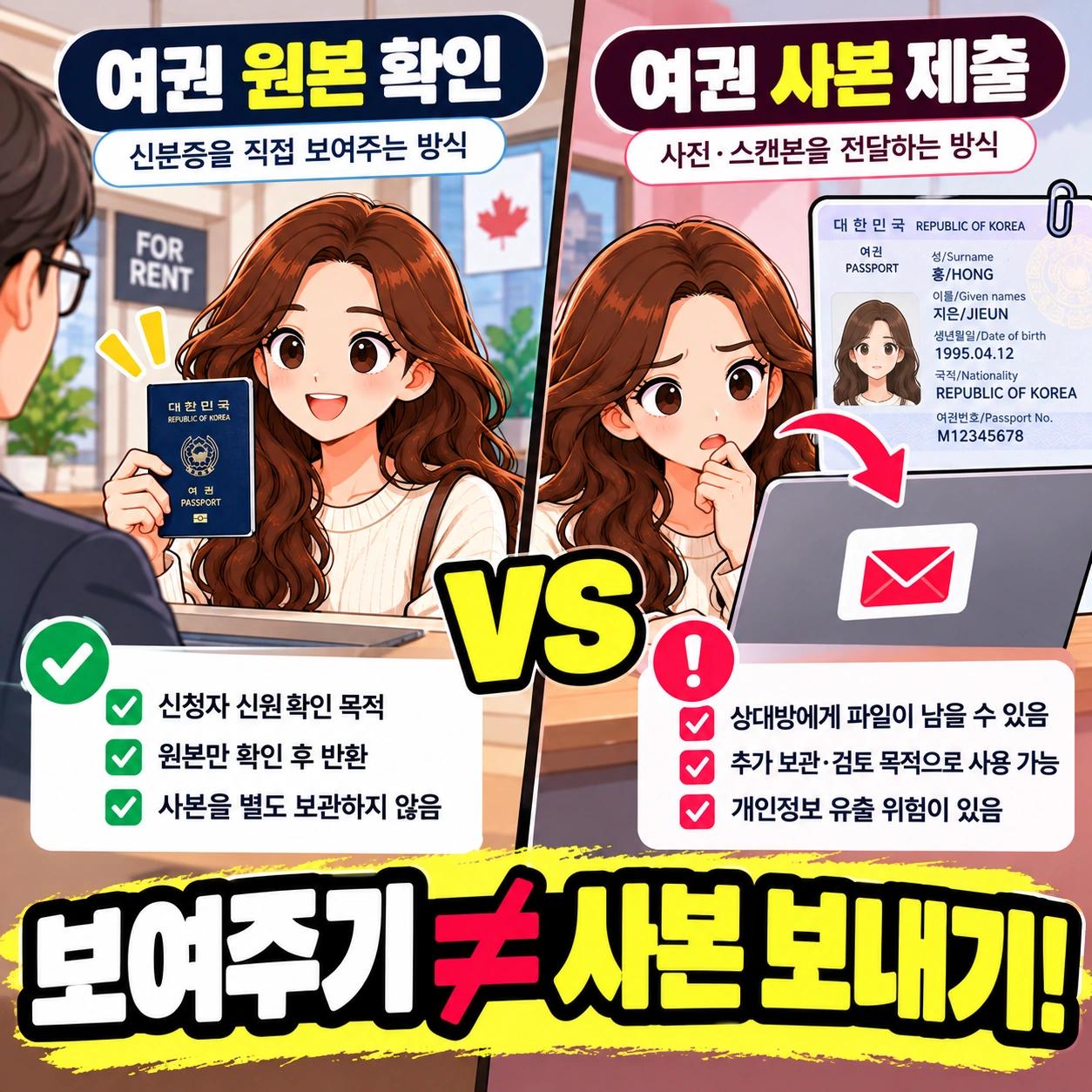 캐나다렌트-여권원본-사본비교