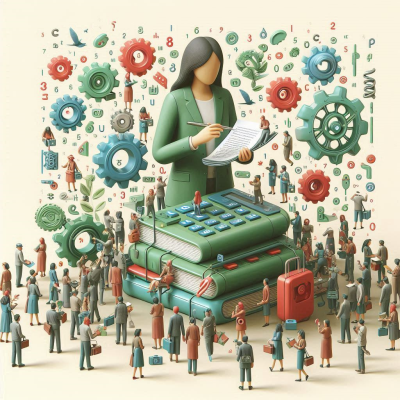 사람들이 모여 타자기 앞에서 작업하는 일러스트입니다.