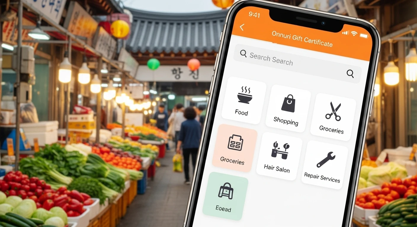 상생페이백-사용처-사용방법-스마트폰에-있는-디지털-상품권으로-소비할-수-있는-목록이-보이는-AI이미지