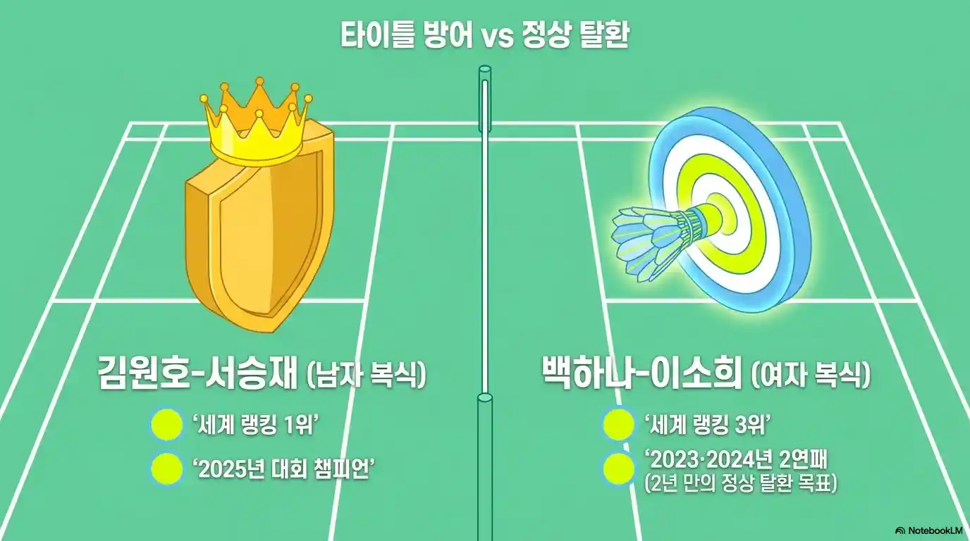 인도네시아 오픈 배드민턴 2026 주요 관전 포인트 &ndash; 남자 복식 김원호-서승재(세계 랭킹 1위&middot;디펜딩 챔피언) 타이틀 방어 vs 여자 복식 백하나-이소희(세계 랭킹 3위&middot;2연패 탈환 도전)