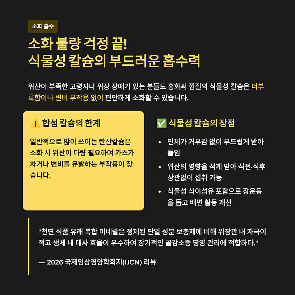 소화 불량 걱정 끝! 식물성 칼슘의 부드러운 흡수력