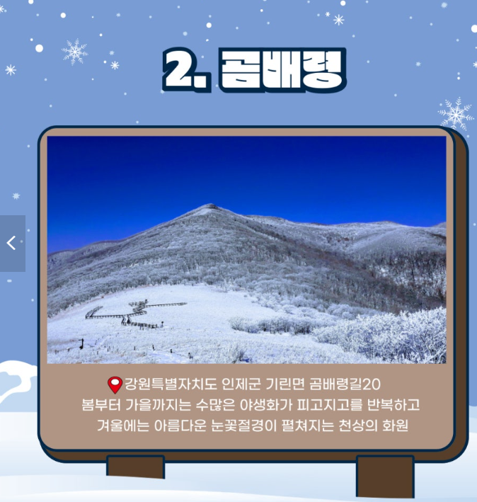 국내 겨울 여행지 곰배령 예약 방법