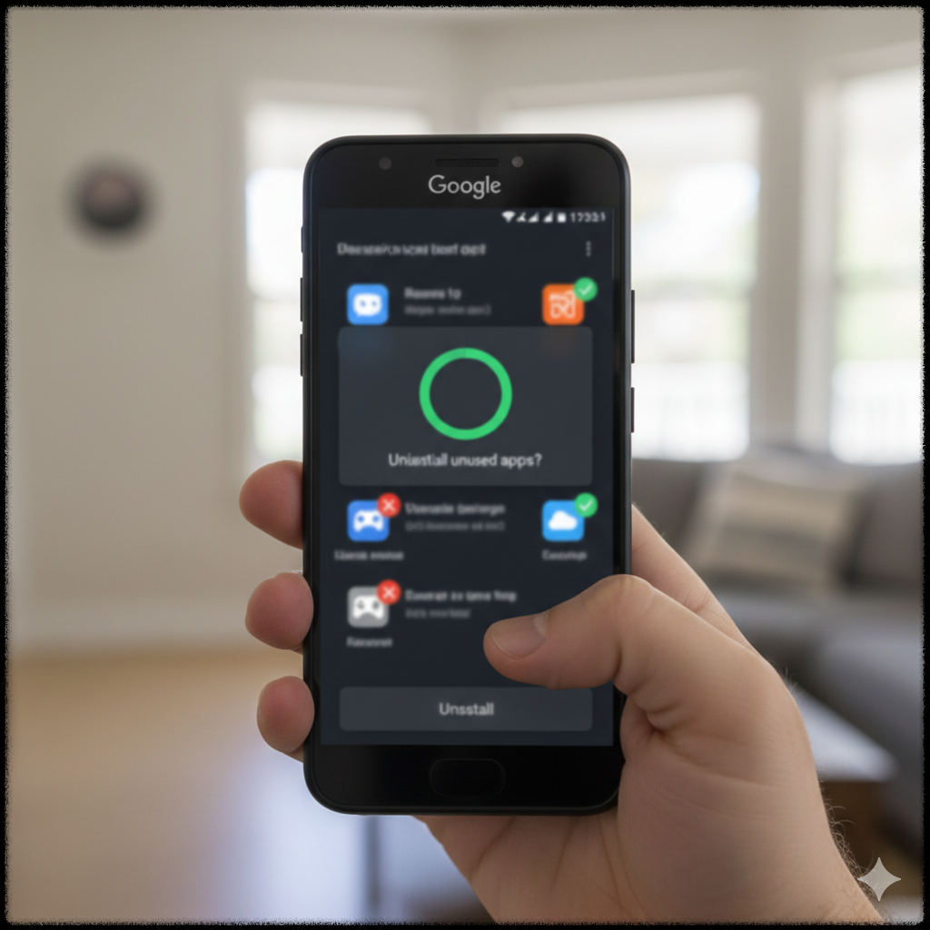 사용하지 않는 앱을 삭제하는 스마트폰 화면