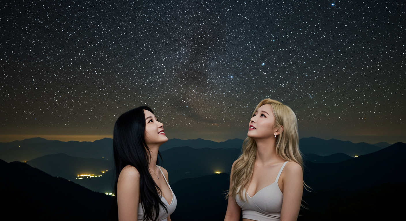 밤하늘 가득한 별을 보는 여자들