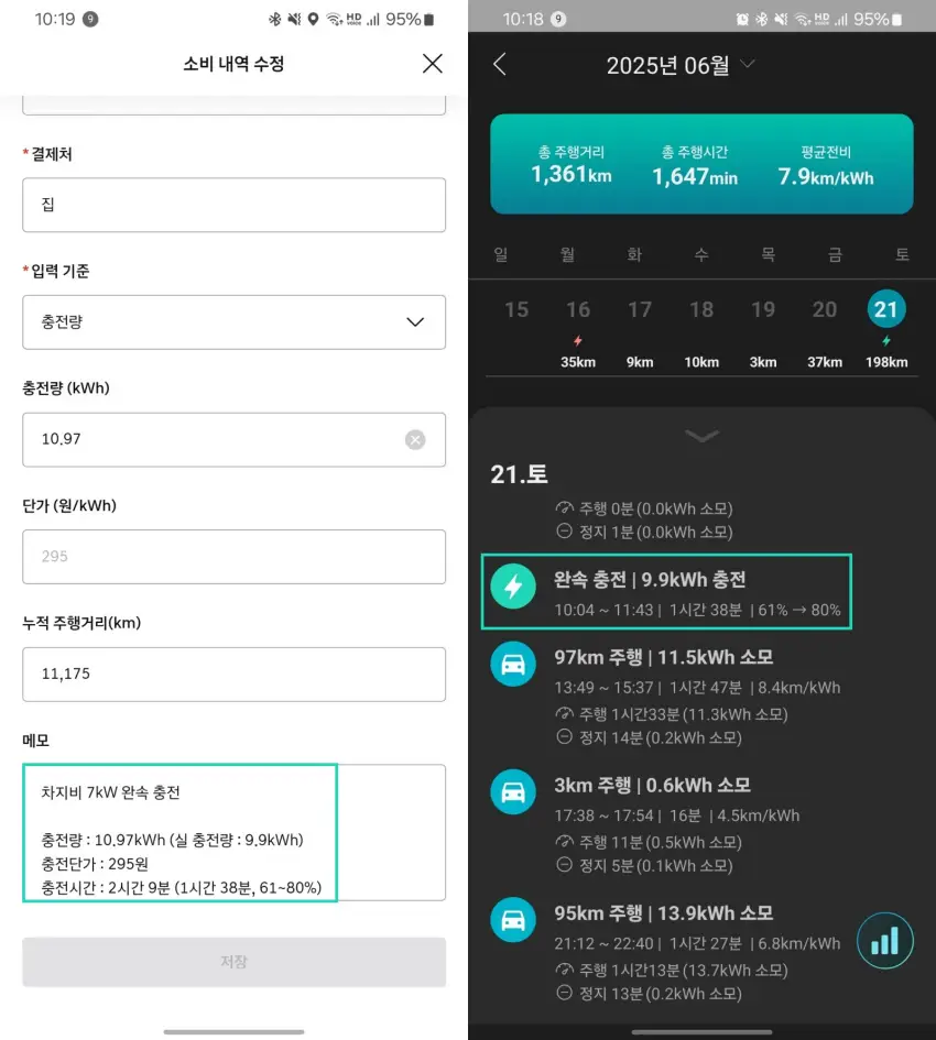 단순 비용 정리 외에도 충전비 세부 내역 작성에도 신경을 쓰고 있습니다.