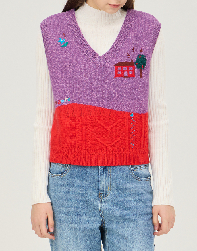 컬러 블럭 니트 베스트