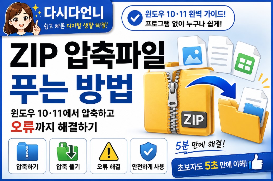ZIP 압축파일 푸는 방법|윈도우10·11에서 압축하고 오류까지 해결하기