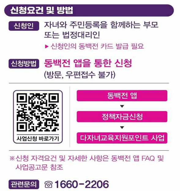 부산이즈굿 동백전 다자녀 교육포인트 신청 시 카드 발급 필요