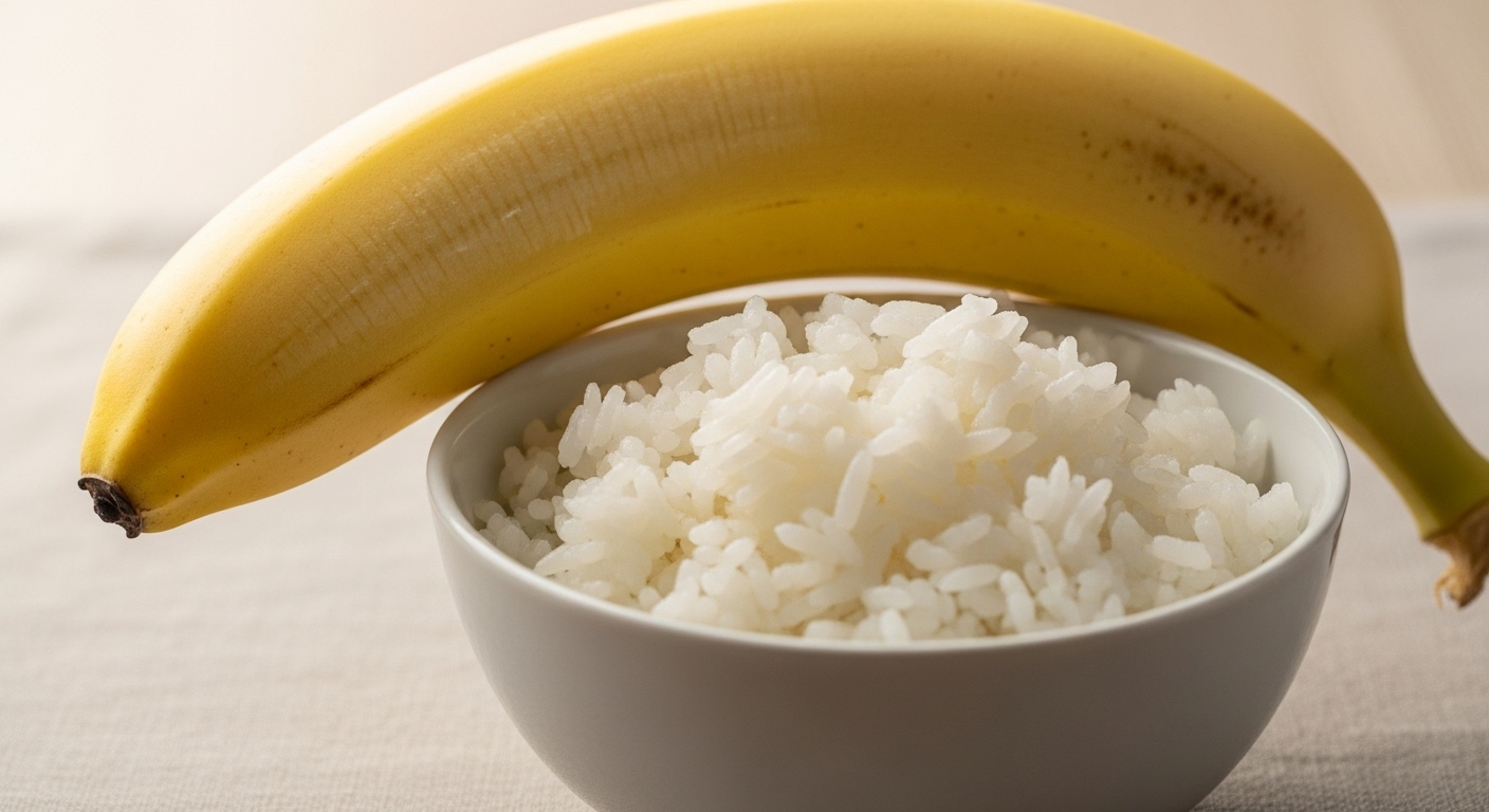 소화에 좋은 바나나와 흰쌀밥.