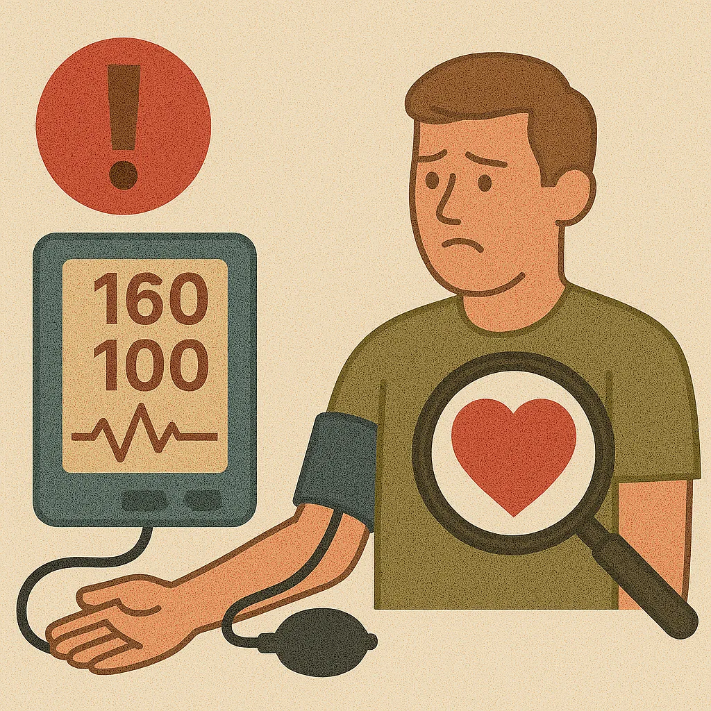 고혈압을-조기에-발견하기-위해-혈압계로-측정하는-장면과-심장-건강을-확인하는-모습을-상징적으로-표현한-일러스트