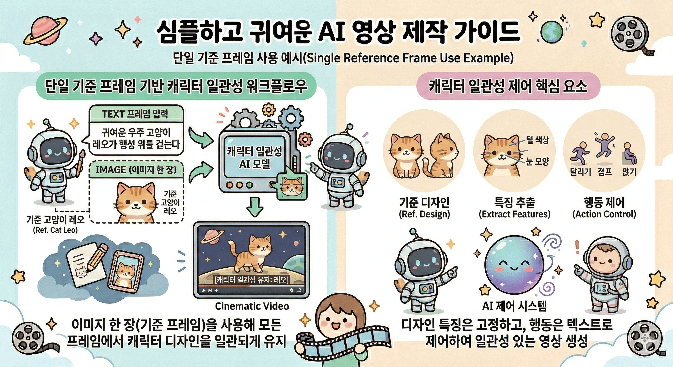 이미지 한 장을 기준 프레임으로 사용해 캐릭터 일관성을 유지하며 AI 영상을 만드는 워크플로우 예시