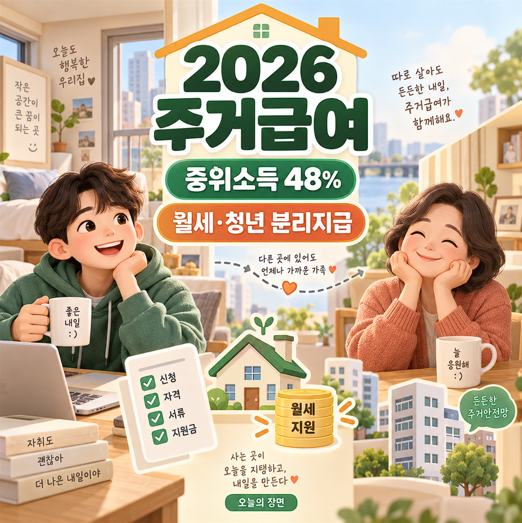 2026 주거급여 받을 수 있을까?,월세 지원 대상,소득 기준,청년 주거급여 분리지급 총정리