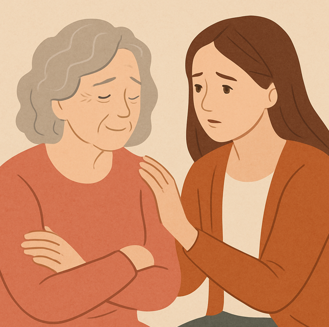 노인과 정서적 공감을 하는 모습