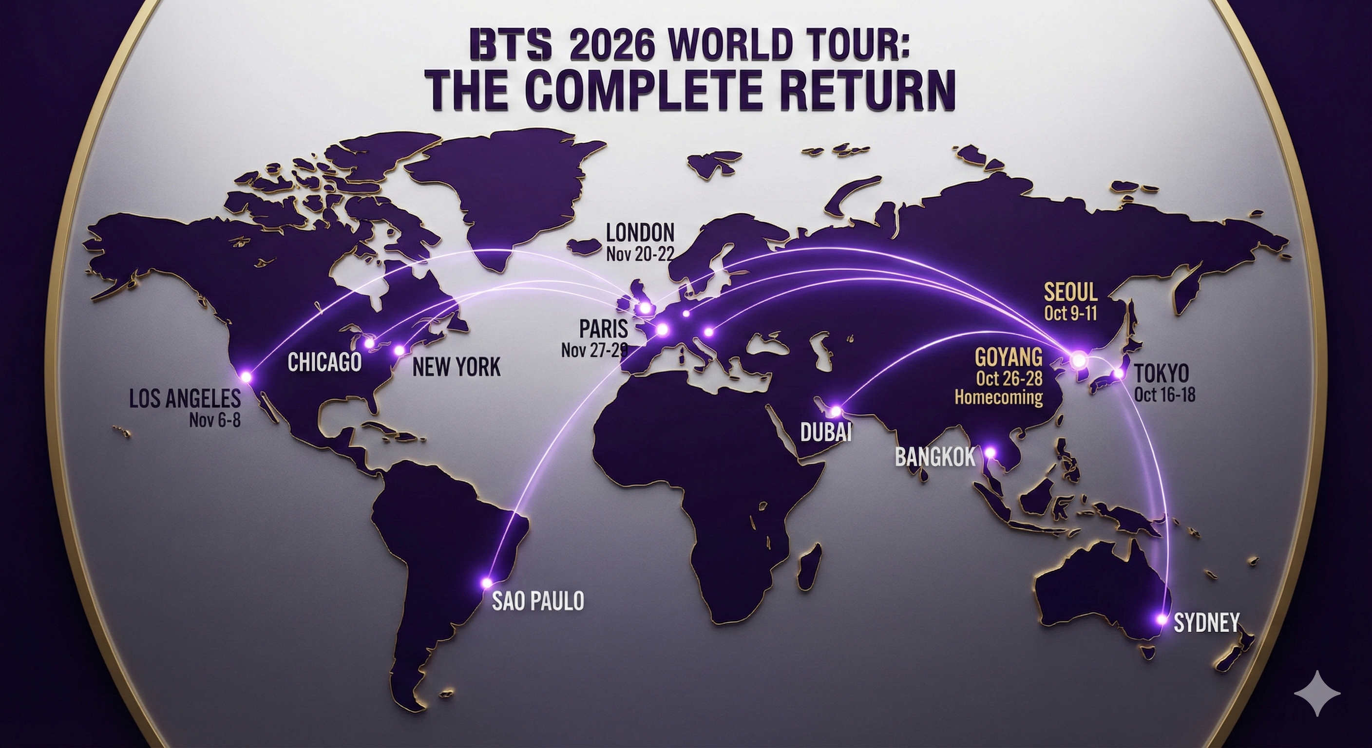 2026년 BTS 월드투어 'ARIRANG' 전 세계 주요 개최 도시 정보