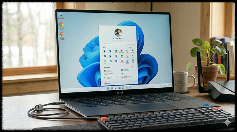 노트북에 외장 키보드를 연결해 테스트하는 모습