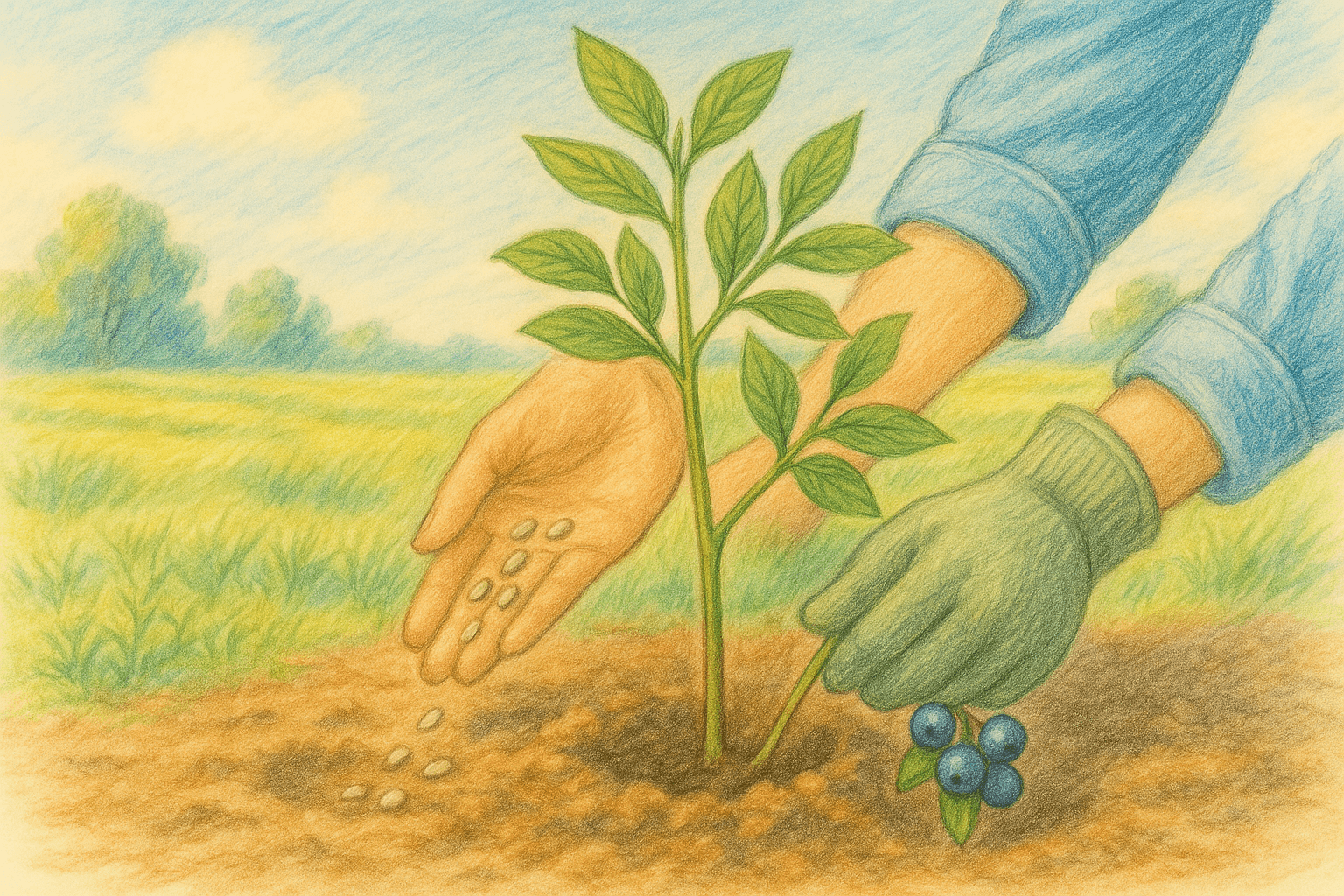 블루베리 묘목 심는 모습