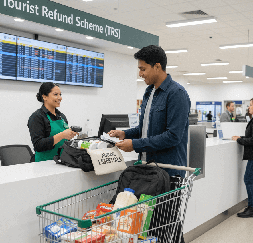 텍스리펀, 쇼핑카트, 여행가방, 영수증