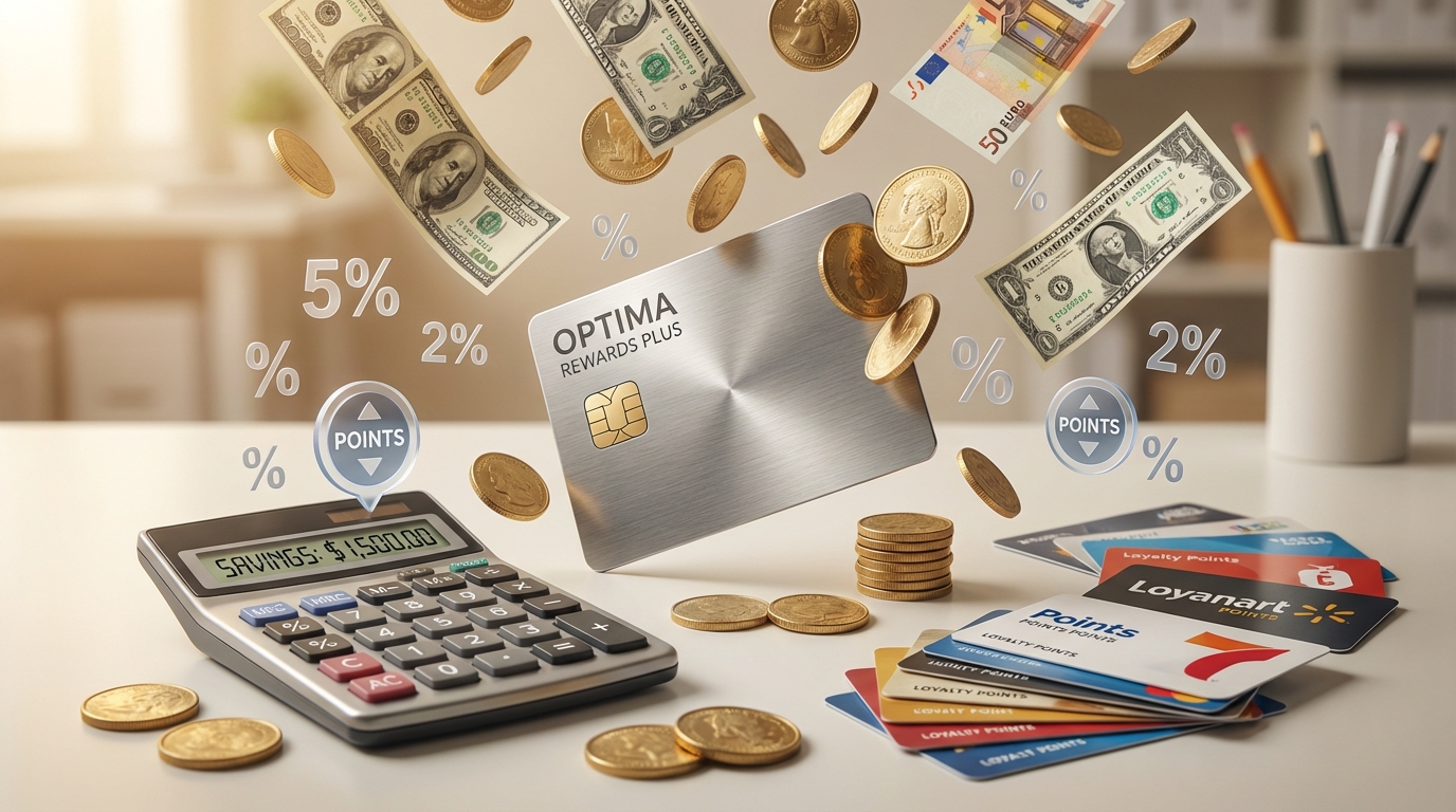 ポイント還元とキャッシュバック、金貨が降る、パーセント記号、クレジットカード