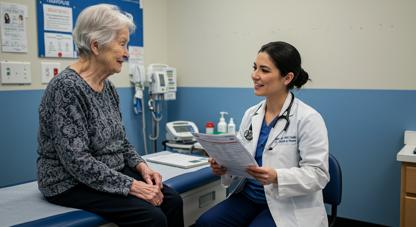 보건소에서 건강검진을 받는 장면