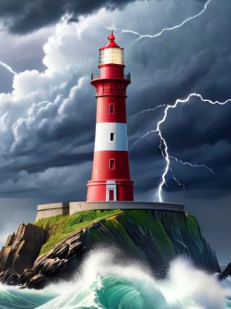 번개 치고 있는 등대