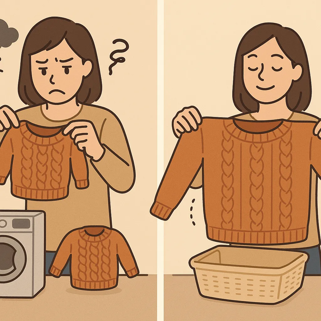 니트-옷이-세탁으로-줄어드는-이유와-복구-방법을-대조적으로-표현한-이미지