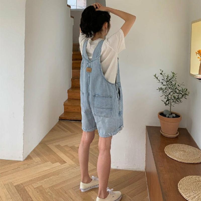 큐유 귀여운 오버롤 데님 멜빵반바지