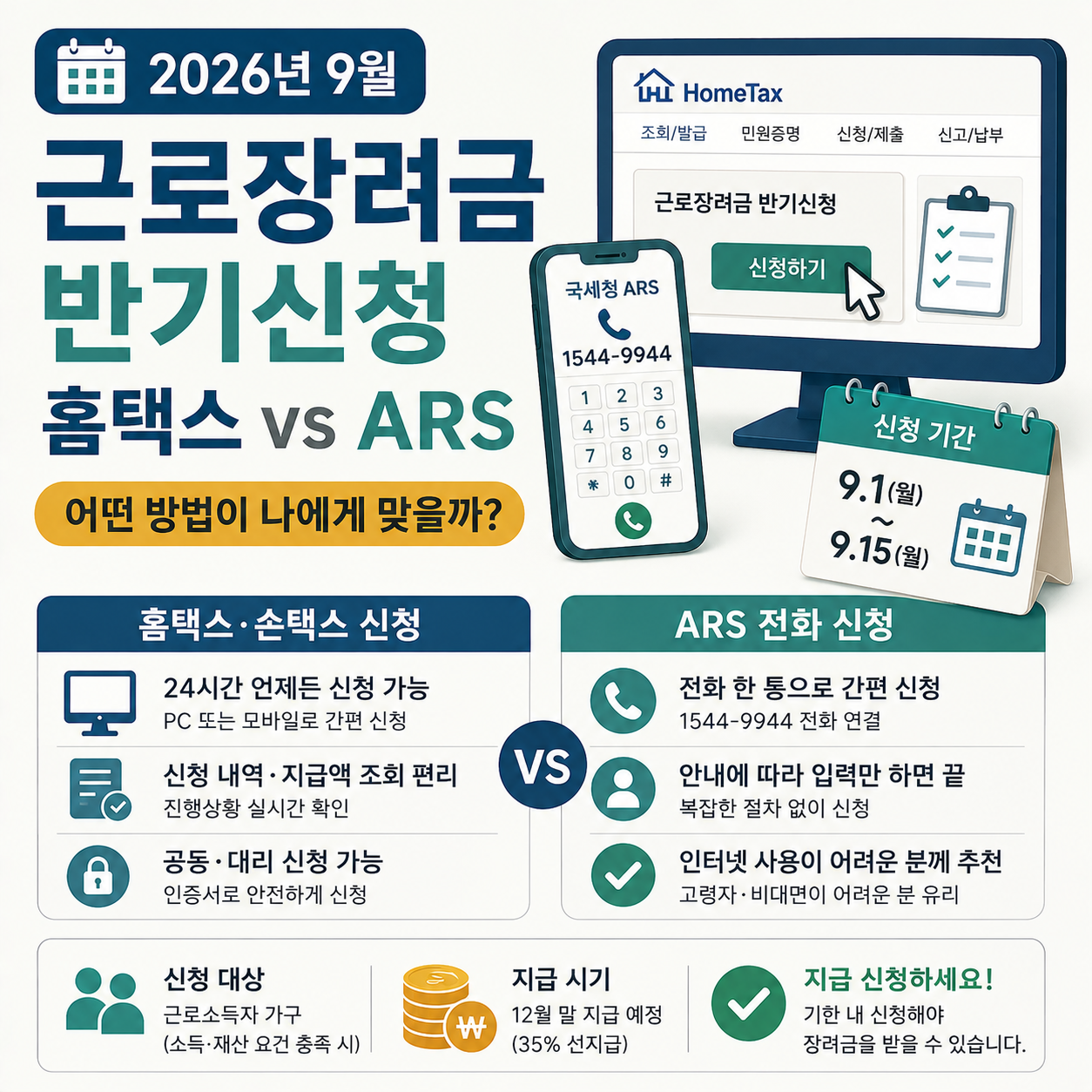 근로장려금 9월 반기신청 홈택스 화면