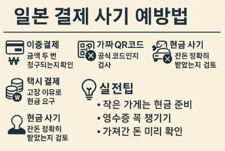 일본 여행 결제 사기 예방법을 설명하는 인포그래픽 이미지