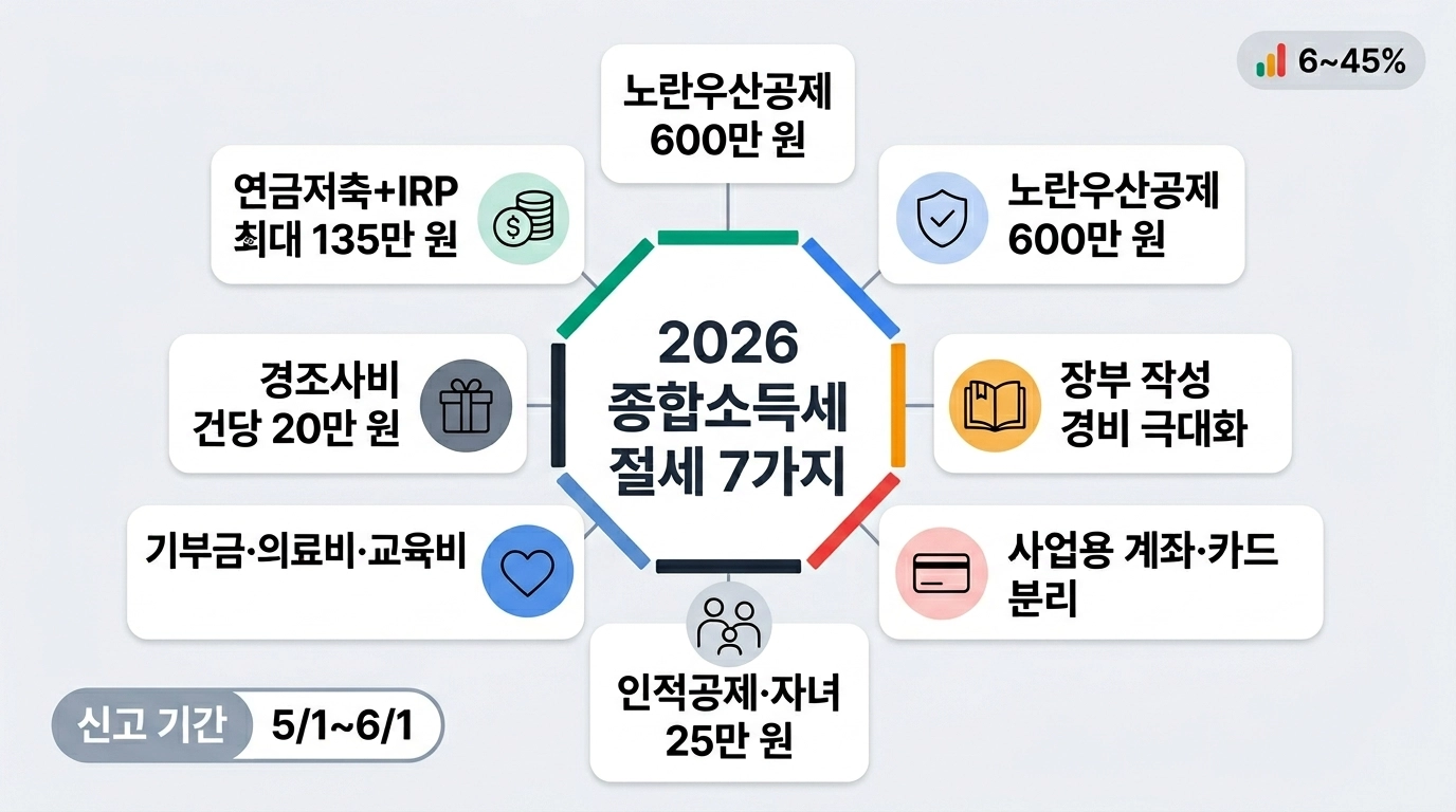 2026 종합소득세 신고 절세 꿀팁 7가지 핵심 전략 인포그래픽