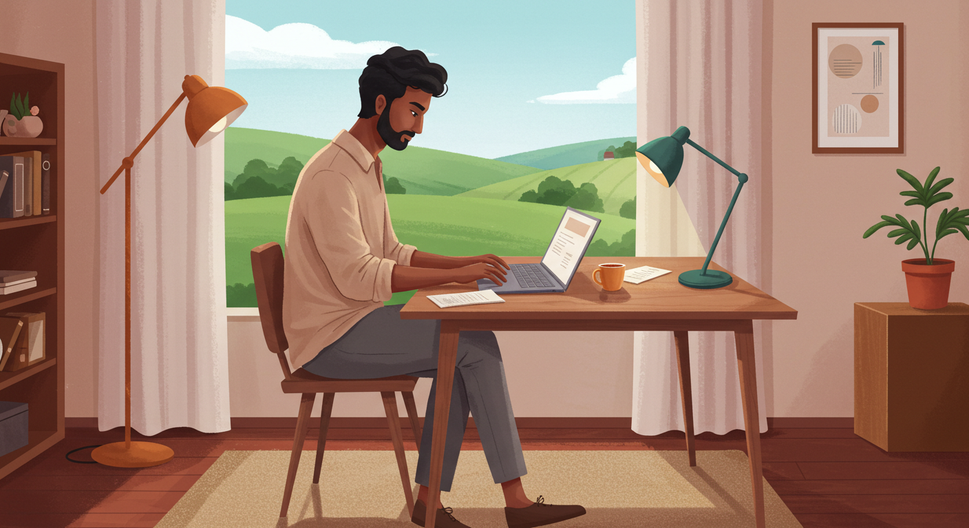 슬로우 프로덕티비티를 실천하는 사람의 평화로운 작업 모습