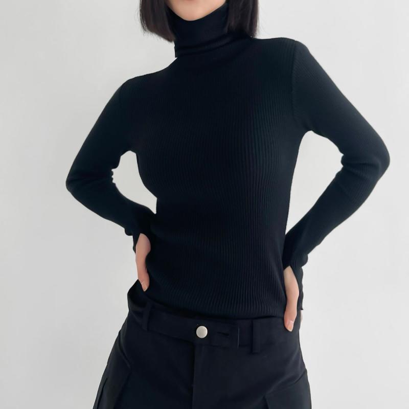 러브블러썸 슬립 목폴라 골지 티셔츠