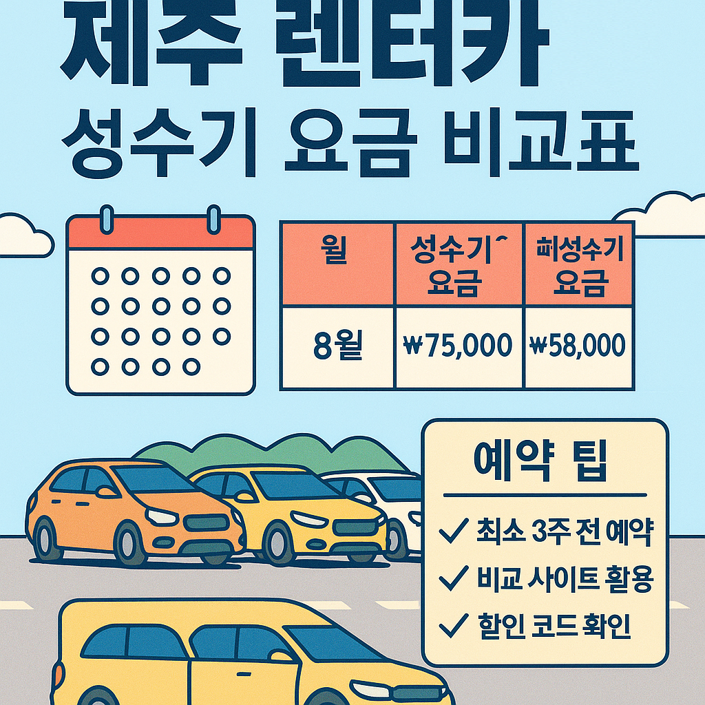 2025 제주 렌터카 성수기 요금 비교표 (월별 요금 차이 분석)